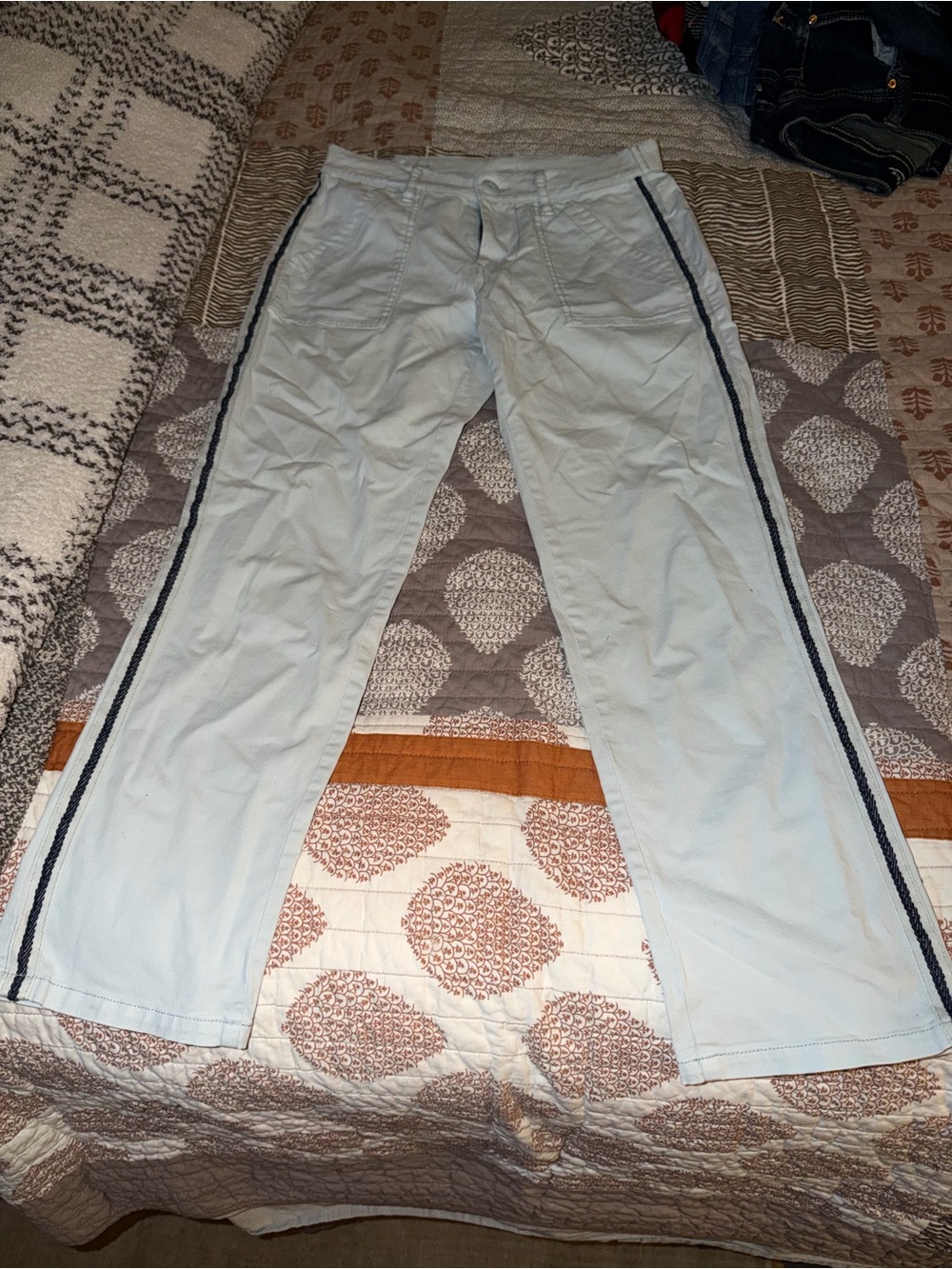 Lucky Brand Pale Blue Chinos with Navy Side Stripes